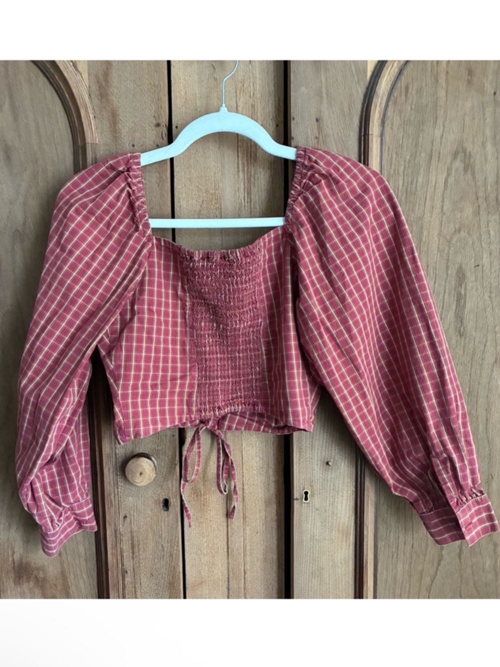 Levi's Red Plaid Cropped Peasant Blouse - Picture 2 of 2